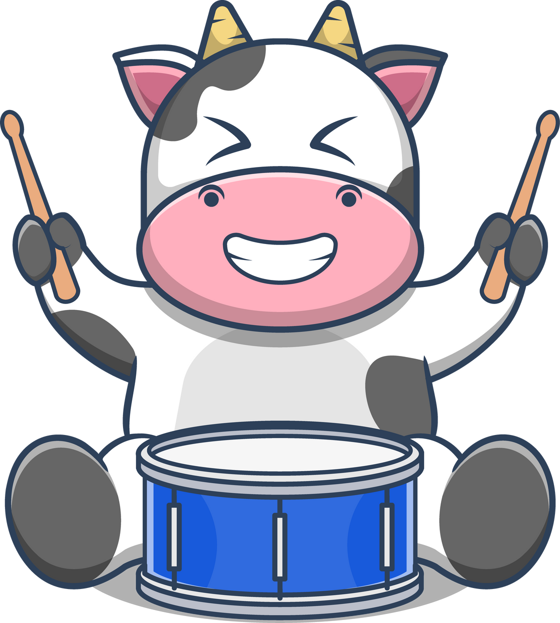 Cute Cow Cartoon Playing Drum