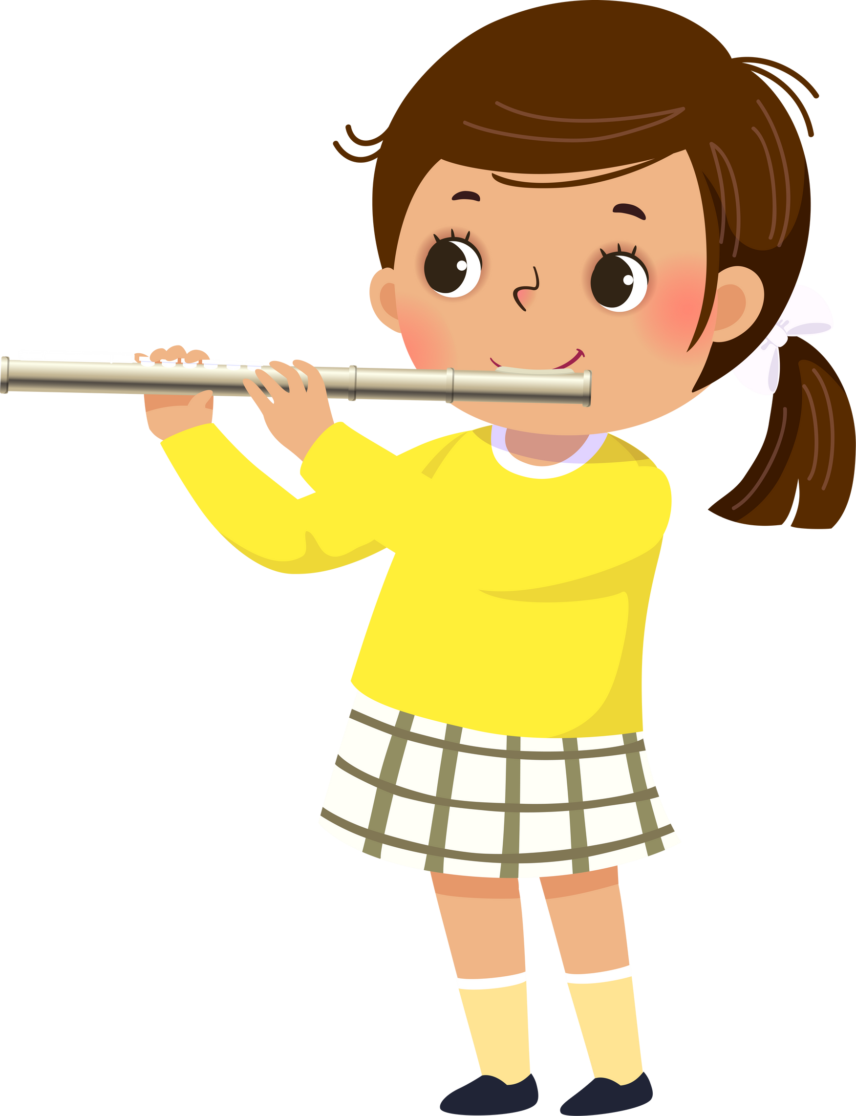 Cartoon Little Girl Playing Flute